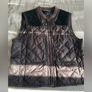 Polo Ralph Lauren Green and brown Quilted Vest Jacket Leather Size L men's